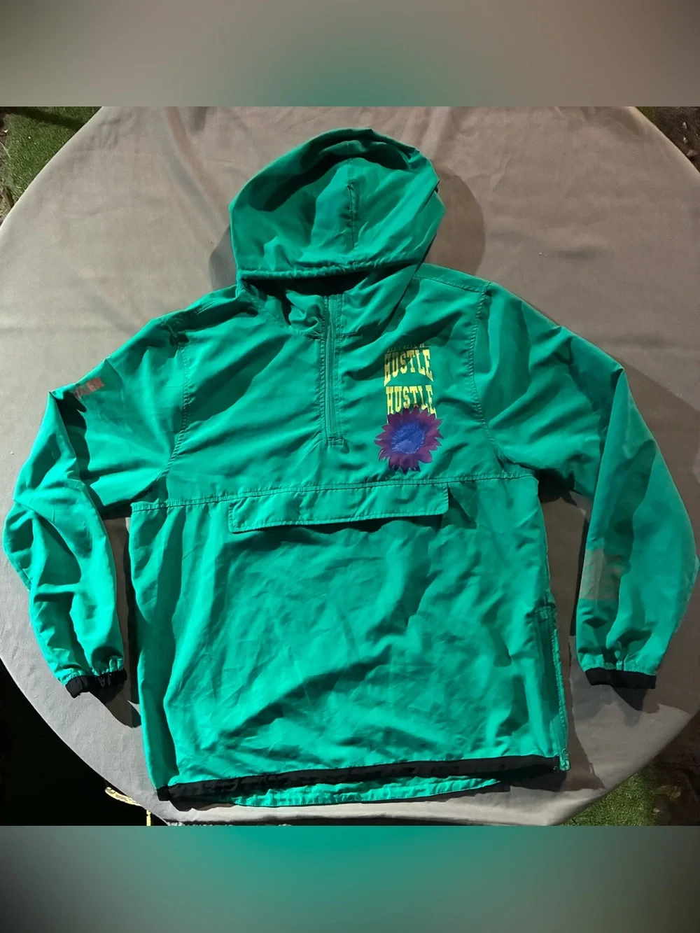 Brooklyn Cloth Teal Green Hooded Windbreaker with Flower Graphic